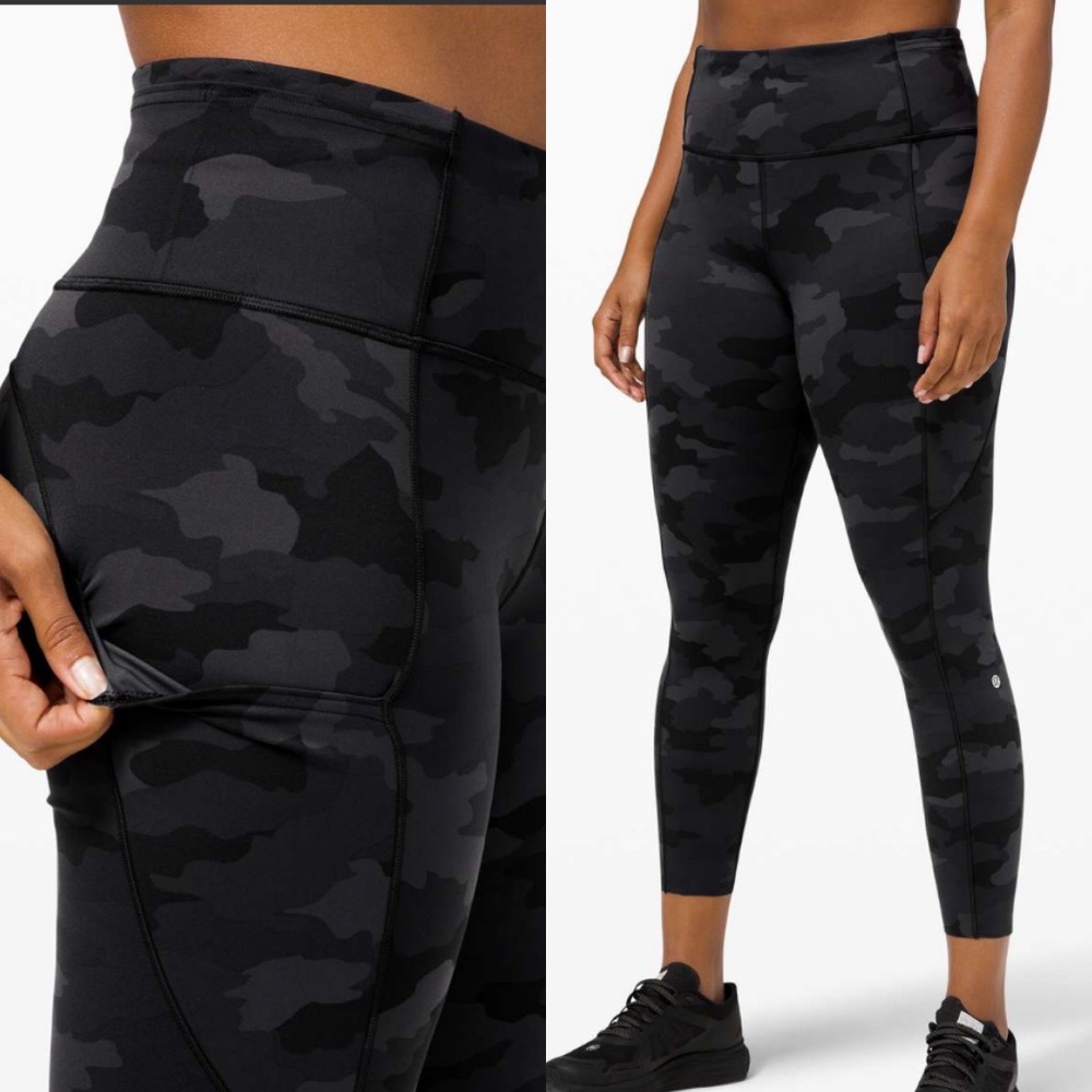 Lululemon Fast & Free 25" tights, size 8, camo deep coal